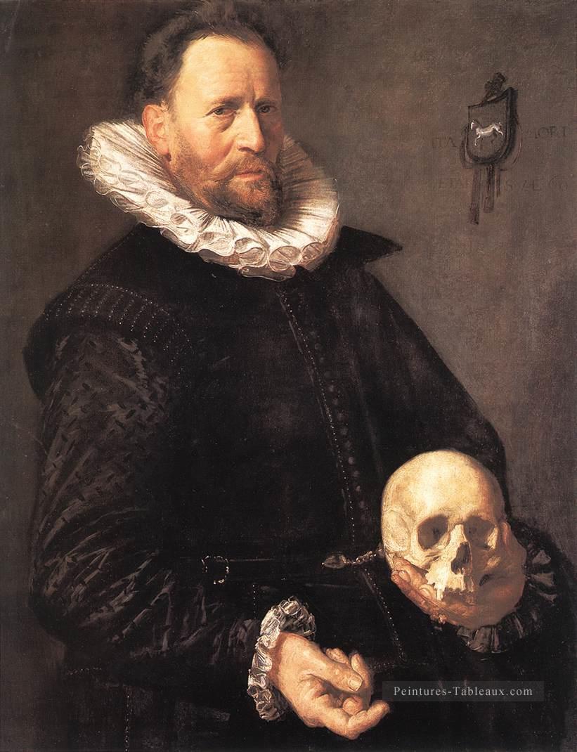 Portrait d’un homme tenant un crâne Siècle d’or néerlandais Frans Hals Peintures à l'huile